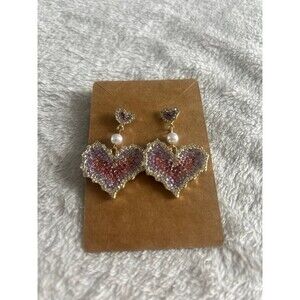 Pink & Purple Heart dangle Earrings *looks like B.Johnson